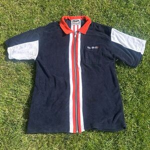 South Pole Terry Cloth Vintage Short Sleeve Collared Streetwear 90s Zip Shirt